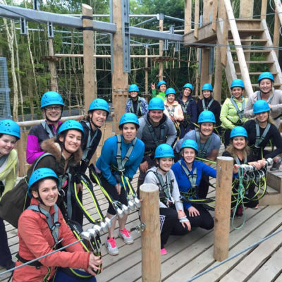 Group of people ready for the zipline